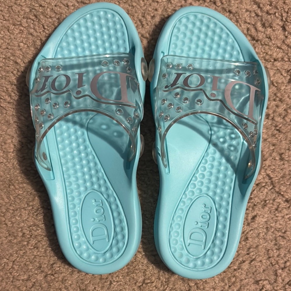 Dior Aqua Slide Sandals with Clear Strap